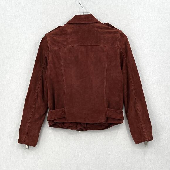 ALLSAINTS Plait Balfern Suede Biker Jacket Womens 6 Burgundy Maroon Moto Zip - Picture 7 of 16
